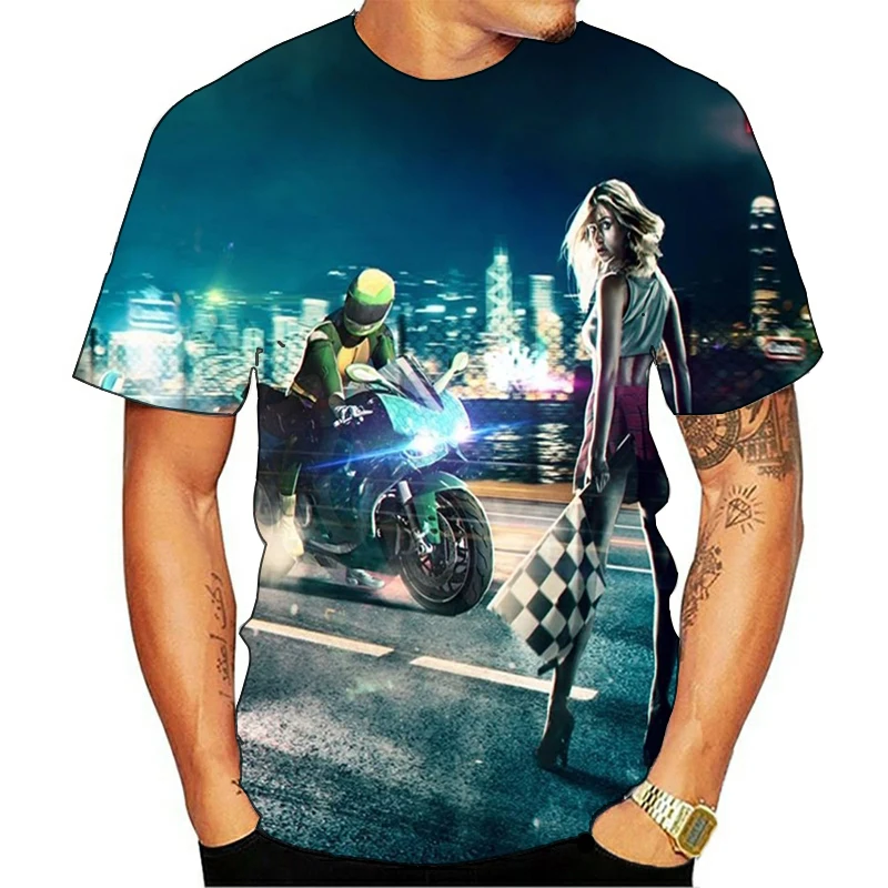 

2021 New Racer Graphic T-shirt 3D Punk Style Men's T-shirt Summer Fashion Top Motorcycle T-shirt Men's Oversized T-shirt