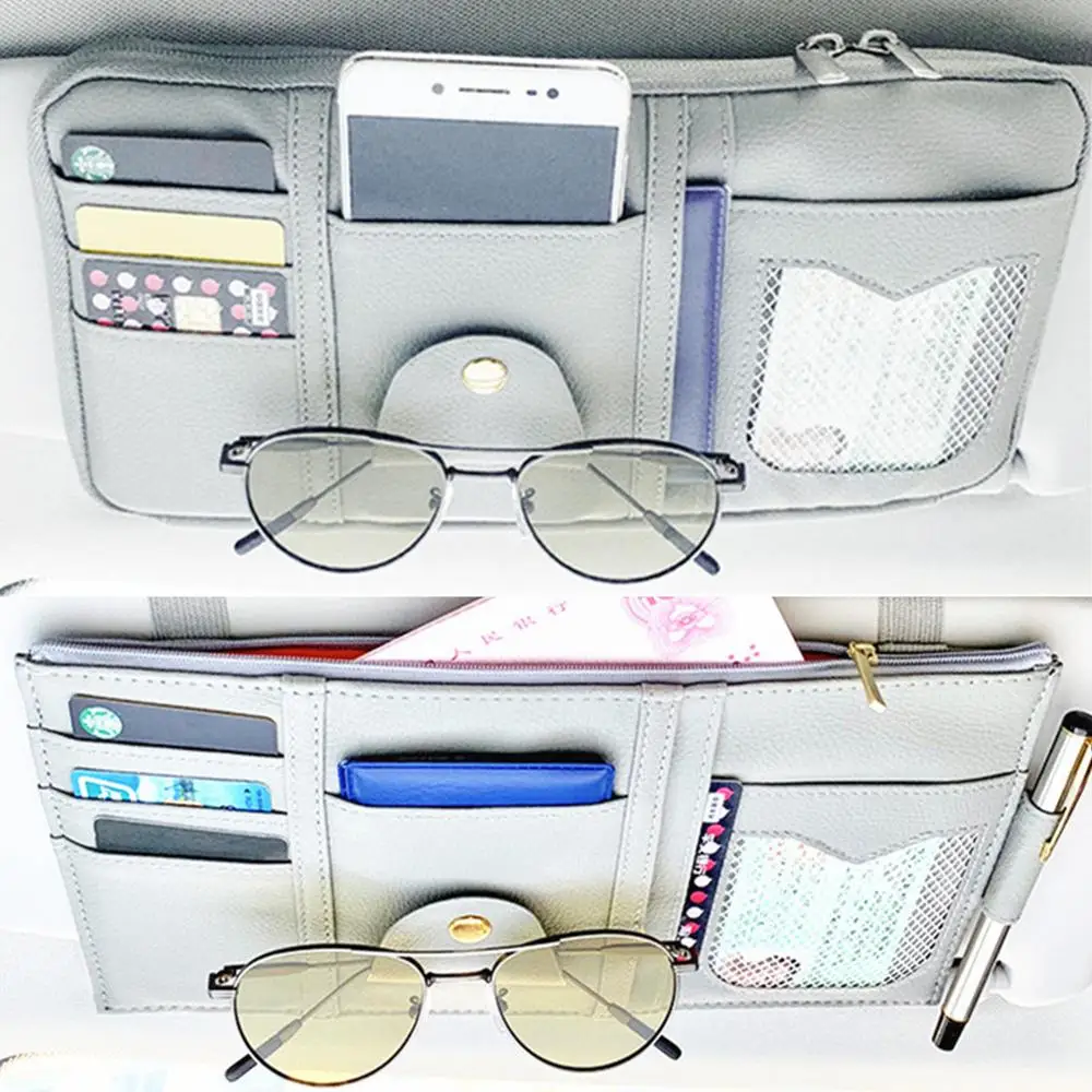 New Car Sun Visor Organizer Storage Holder Car Styling Visor Clip Sunglasses Holder Card Ticket Storage Bag Pouch Car Organizer