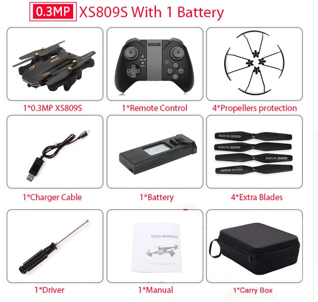 0.3MP 1B Carry Bag VISUO XS809S XS809HW складной селфи Дрон с широкоугольным 0.3MP/2MP HD камерой Квадрокоптер WiFi FPV RC вертолет мини Дрон xs809 - Цвет: 0.3MP 1B Carry Bag