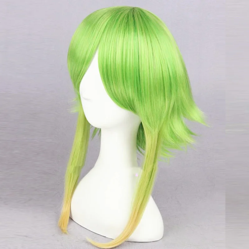 Парик Vocaloid Gumi Megpoid 35 см/14 дюймов золотисто-Зеленые Короткие слоистый пушистый с