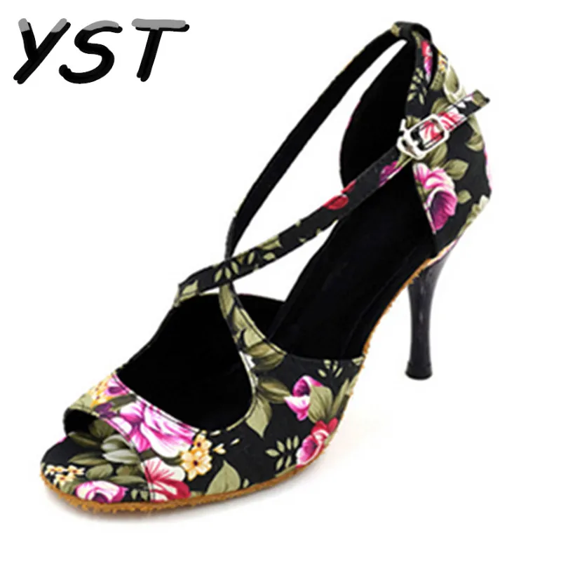 Новые Современные тканевые танцевальные туфли с цветочным принтом для сальсы