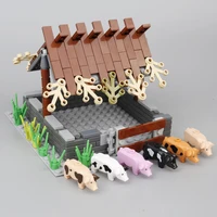 high quality farm animal cute piggy city mini people scene plant small particle building block toy interactive game kids gifts