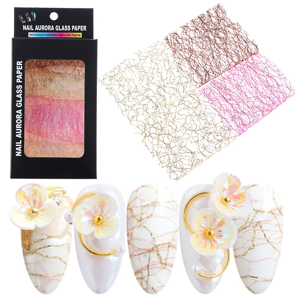 Новинка хит продаж 3D сетчатые наклейки на ногти золотистые/Серебристые ажурные