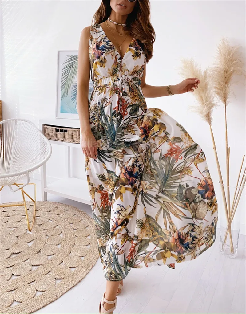 Платье женское длинное без рукавов пикантное зеленое синее черное белое с