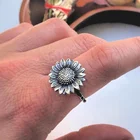 Anillos de plata con forma de girasol de estilo bohemio para mujer