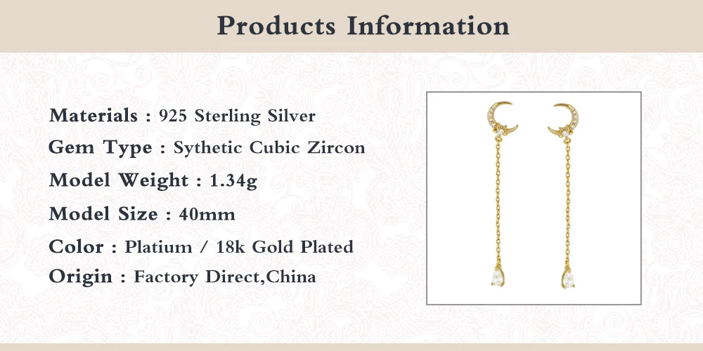 

Boako S925 Sterling Silver Jewerly Korean Bling Moon Pattern Tassel Earring For Couples Lovers' Ladies Woman CZ Earrings Gift