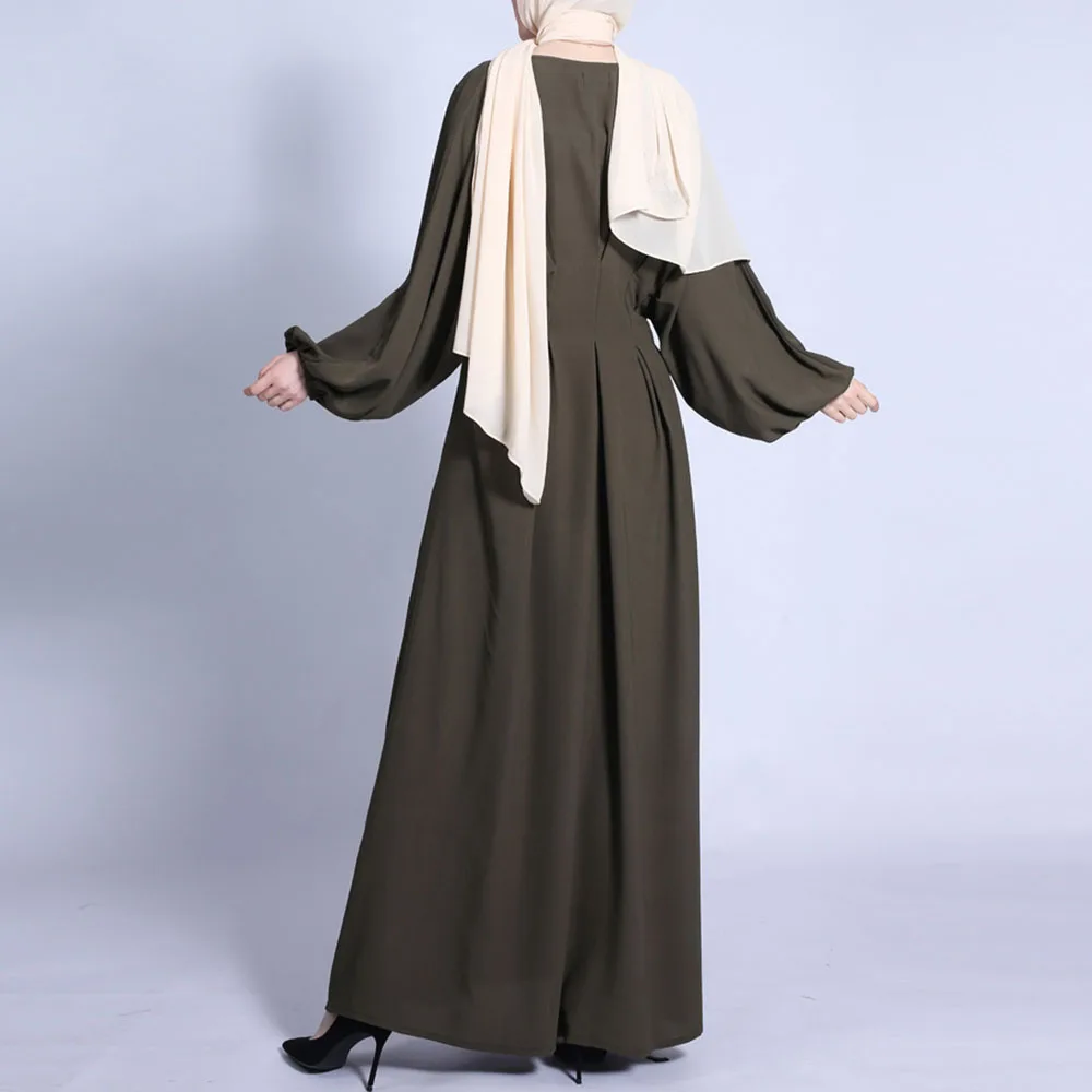 

Spring Summer 2021 Arabic Robe Muslim Fashion Women's Dress Loose Casual Temperament High Waist Solid Color Round Neck