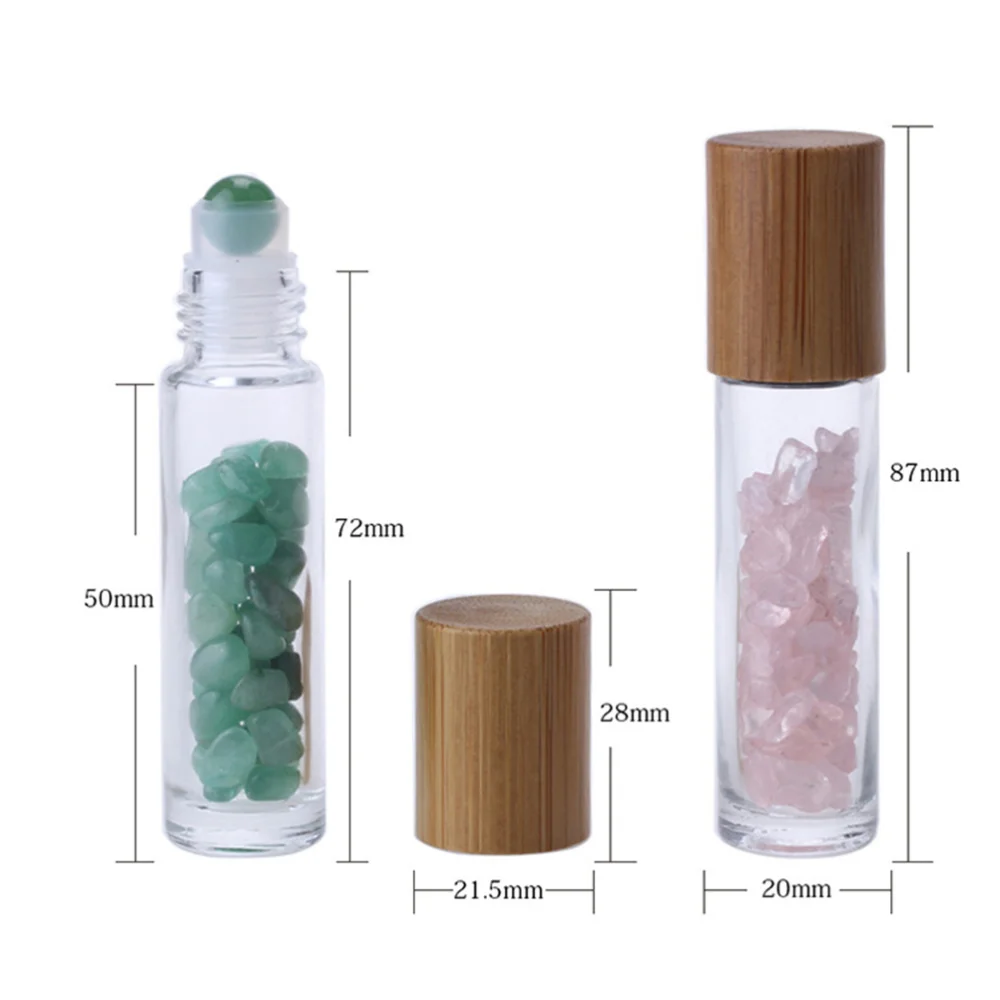 

10pcs 10ml Roller Bottles Gemstones Essential Oil Sample Bottles with Bamboo Lids