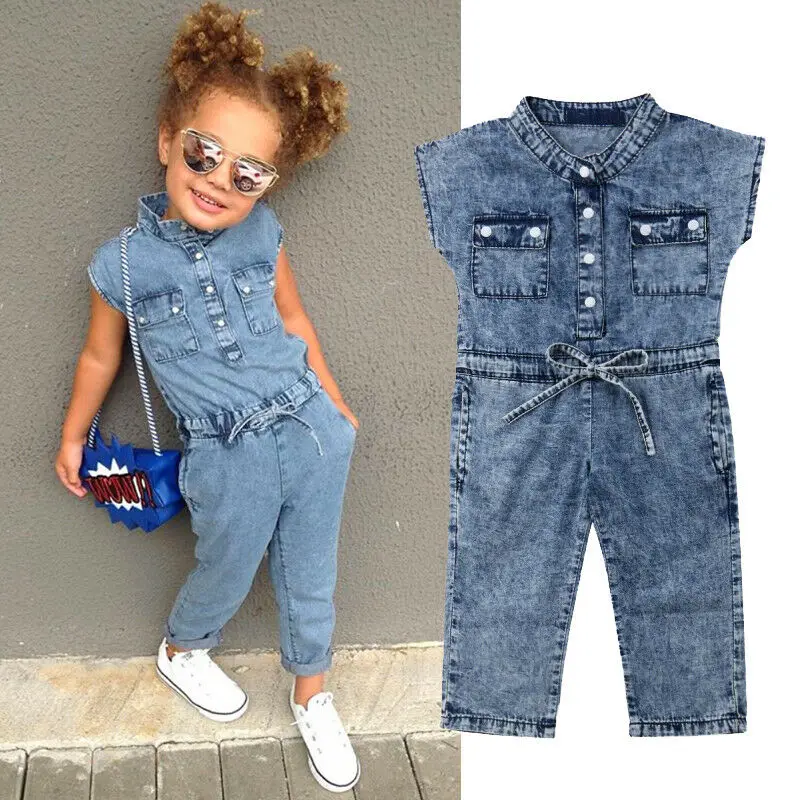 Детский джинсовый комбинезон без рукавов с бантом | Мать и ребенок