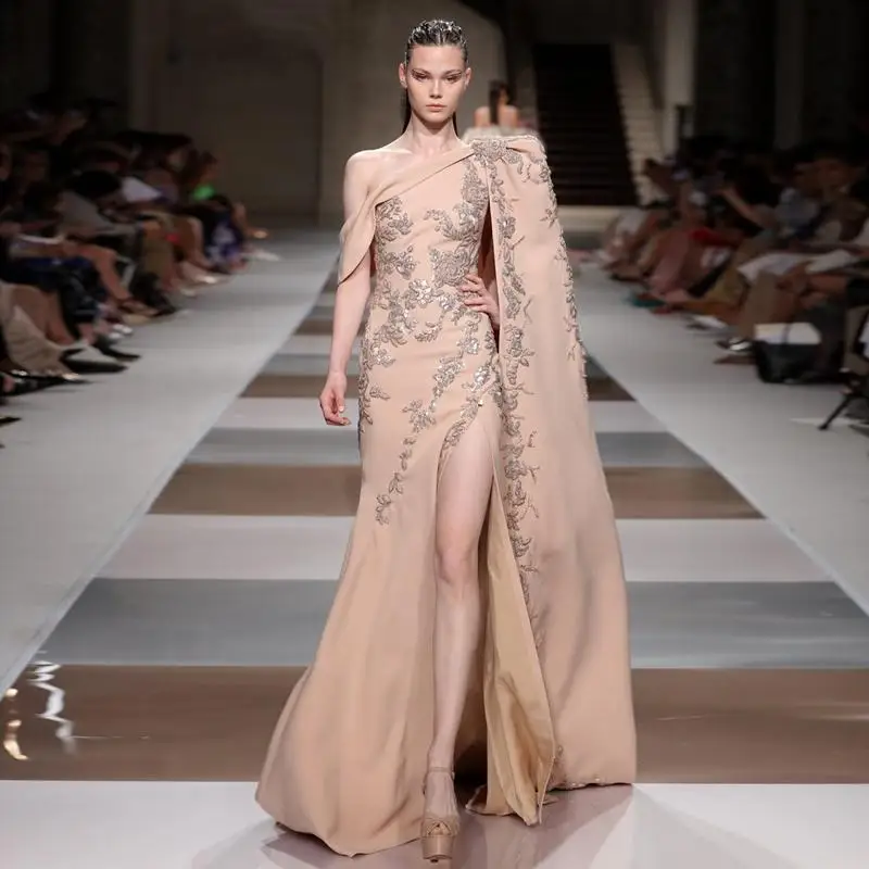 

2020 Long Sleeves Mermaid Prom Dresses One Shoulder Side Split Applique Beaded Evening Gowns Party Dress vestidos de fiesta