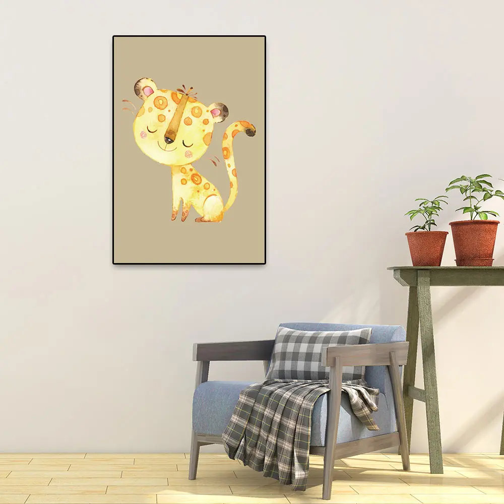 

Laeacco Cartoon Animal Painting Children Room Decoration Canvas Poster Cute Tiger Giraffe Elephant Print Wall Picture Home Decor
