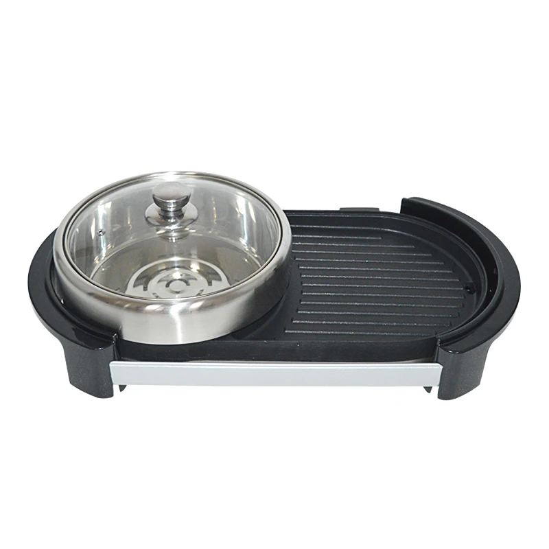 Электрическая антипригарная тарелка для барбекю + суповая кастрюля Бездымная