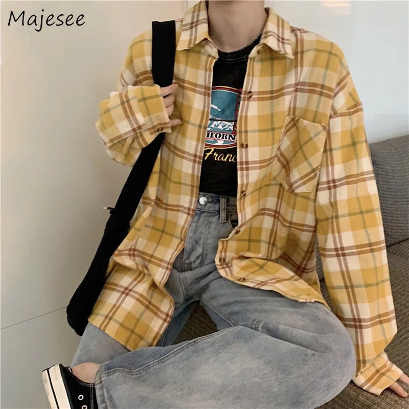

Shirts Women Long Plaid Loose BF Streetwear Ulzzang Womens Clothing Shirt All-match Causal Korean Style Daily Fashion Vintage