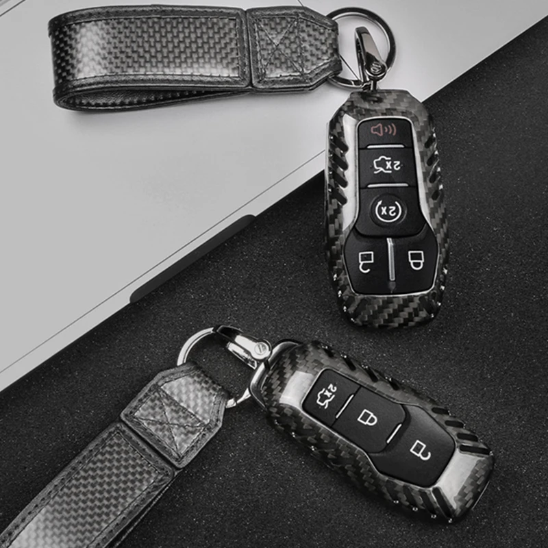 

Carbon Fiber Car Remote Key Cover Case decoration Fob Protector Car Styling Accessories Key Case For Ford Mustang 2015-2019