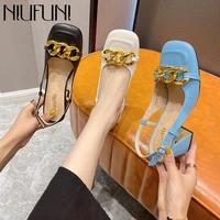 metal chain thick high heels womens sandals 2021 square toe retro mary jane single shoes belt buckle summer casual women shoes