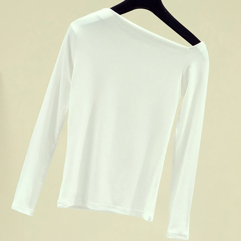 Осенняя мода 2020 Сексуальная футболка с вырезом лодочкой женская длинным рукавом