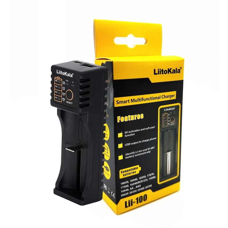 

Liitokala Lii100 18650 Charger 1.2V 3.7V 3.2V AA/AAA 26650 NiMH Li-ion Battery Smart Charger 5V 2A EU Plug