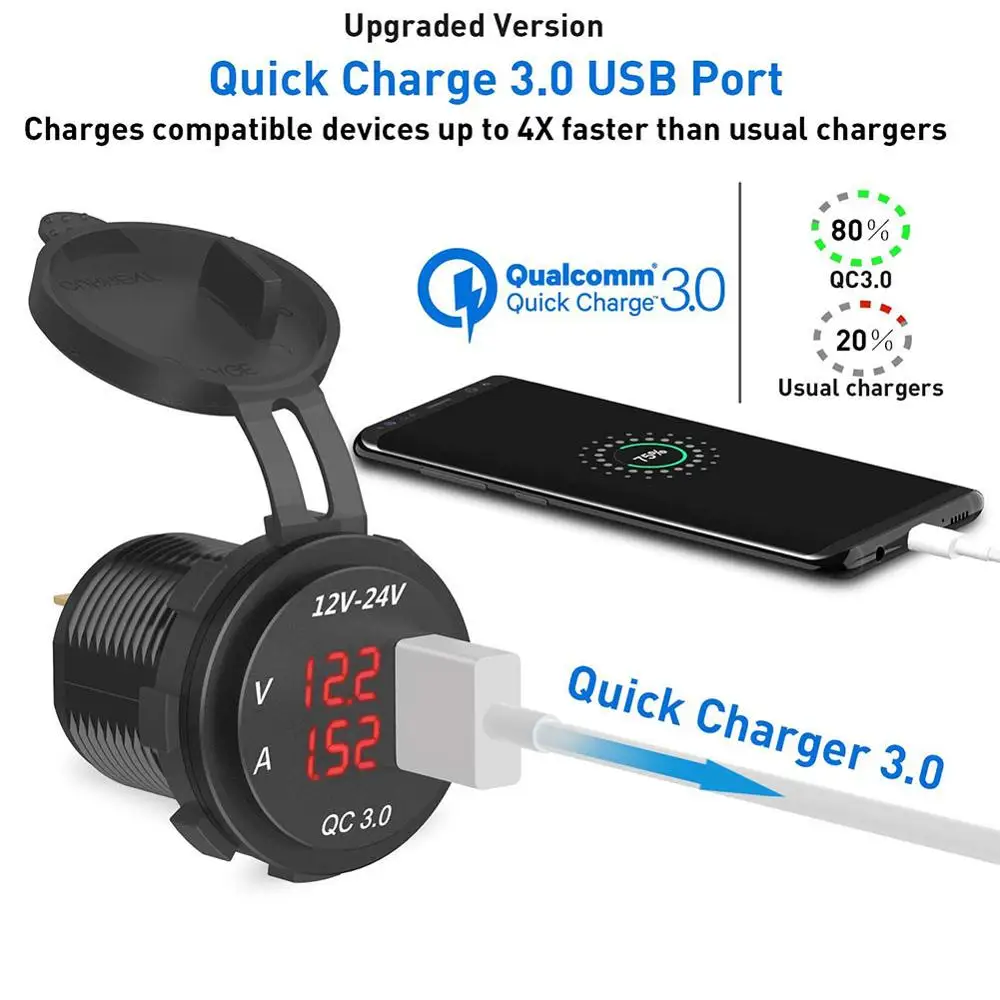 QC 3 0 USB мобильный телефон зарядное устройство розетка цифровой вольтметр
