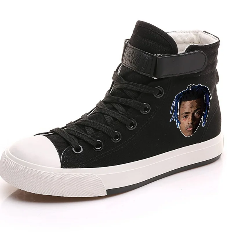Певица Синг XXXTentacion высокий каблук Холст Верх мужские белые кроссовки VelcroShoelace трендовая обувь кроссовки A194301