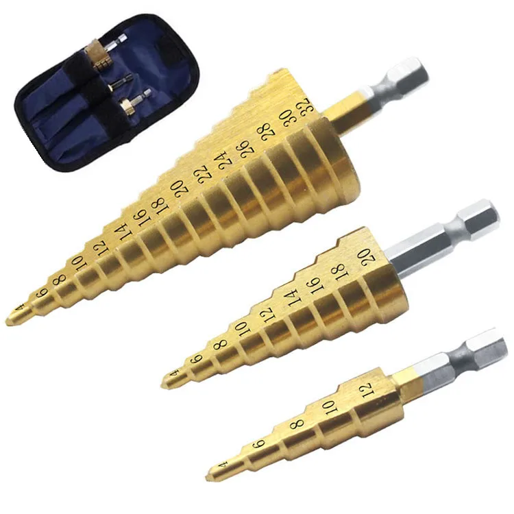 Набор ступенчатых Сверл из быстрорежущей стали 3 шт. конусное сверло для