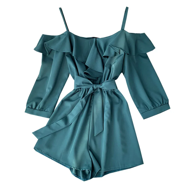 

2020 summer fashion women playsuits and rompers soid slash neck ruffles slim sexy female girls playsuits top quality