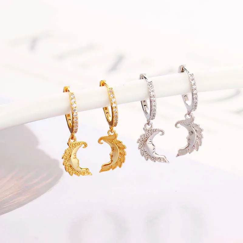 Оптовая продажа кубические циркониевые серьги-кольца с подвеской в виде Луны