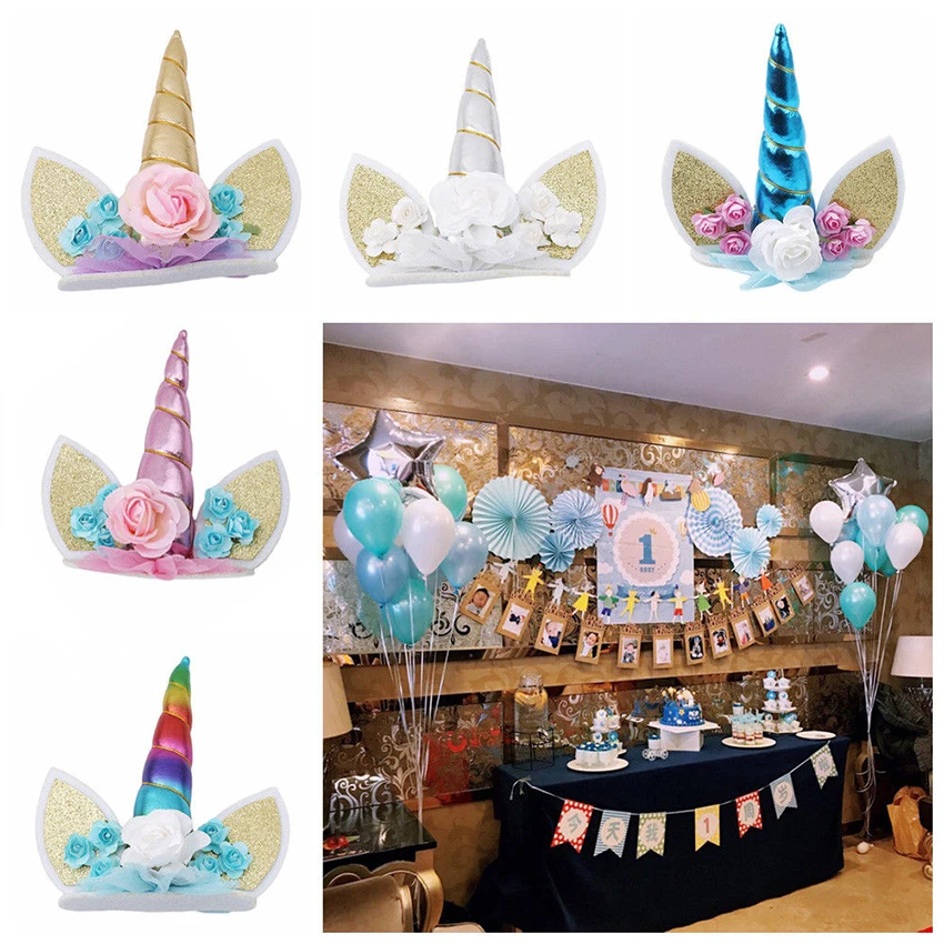 Золотой Серебряный Розовый Единорог рога торт Топпер дети день рождения ребенка