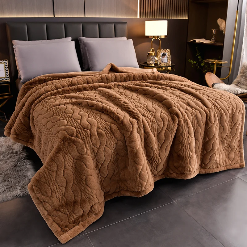 Alherff brand luxury blanket thicker for winter 5.5kg warmful bed cover velvet Raschel blankets upgraded soft embossed king size