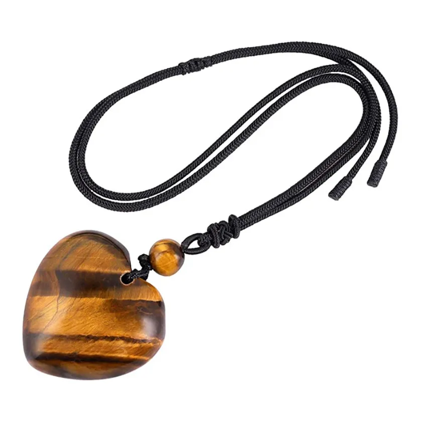 FYJS уникальное сердце любовь натуральный камень тигровый глаз подвеска цепочка