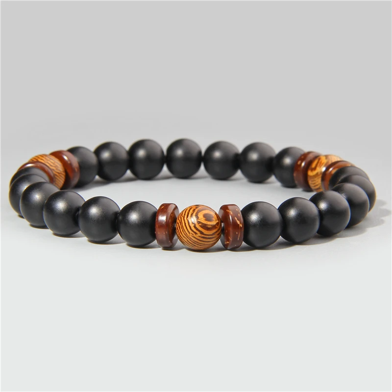 8 мм Новый натуральный черный камень оникс с деревянными бусинами очаровательный
