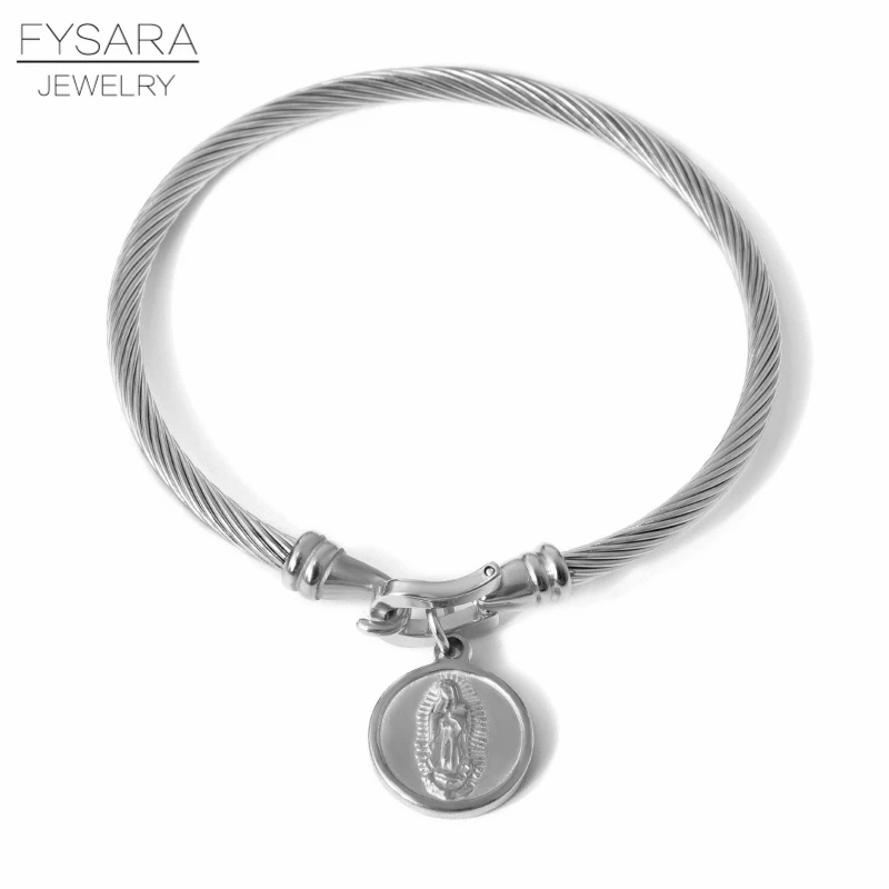 round Silver Color FYSARA 361L титановые браслеты из нержавеющей стали с тросом браслеты с замком для ключей браслеты для женщин наручные браслеты золотые подвески ювелирные изделия - Окраска металла: round Silver Color