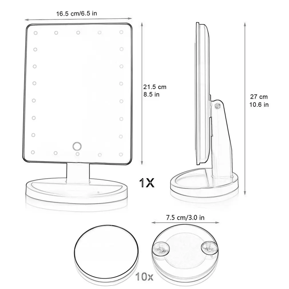 Зеркало для макияжа светодиодное настольное зеркало с сенсорным выключателем