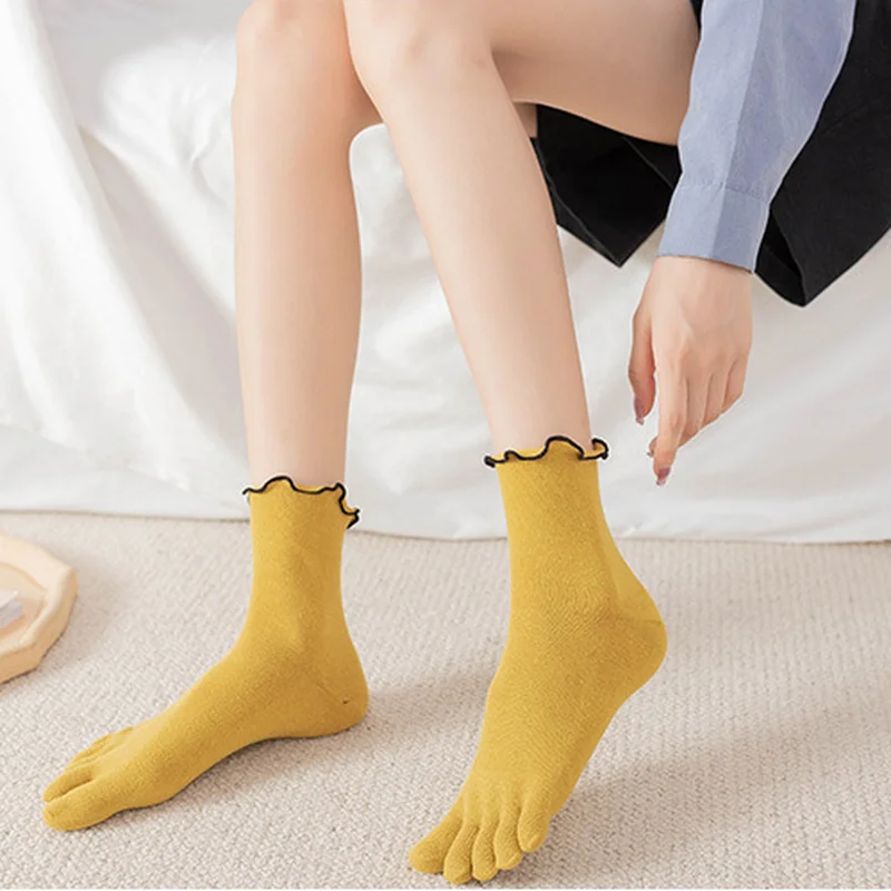 

Женские хлопковые однотонные носки с пятью пальцами, с оборками, с 5 пальцами, короткие носки с дезодорирующим эффектом, носки с пальцами для...
