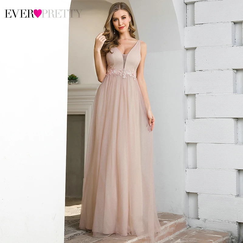Элегантные розовые платья подружки невесты Ever Pretty A-Line с v-образным вырезом без