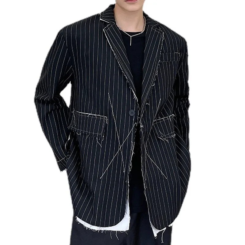 Men Stripe Broken Edge Vintage Design Loose Casual Blazers Suit Jacket Man Suit Jacket Blazer Women Streetwear Suit Coat