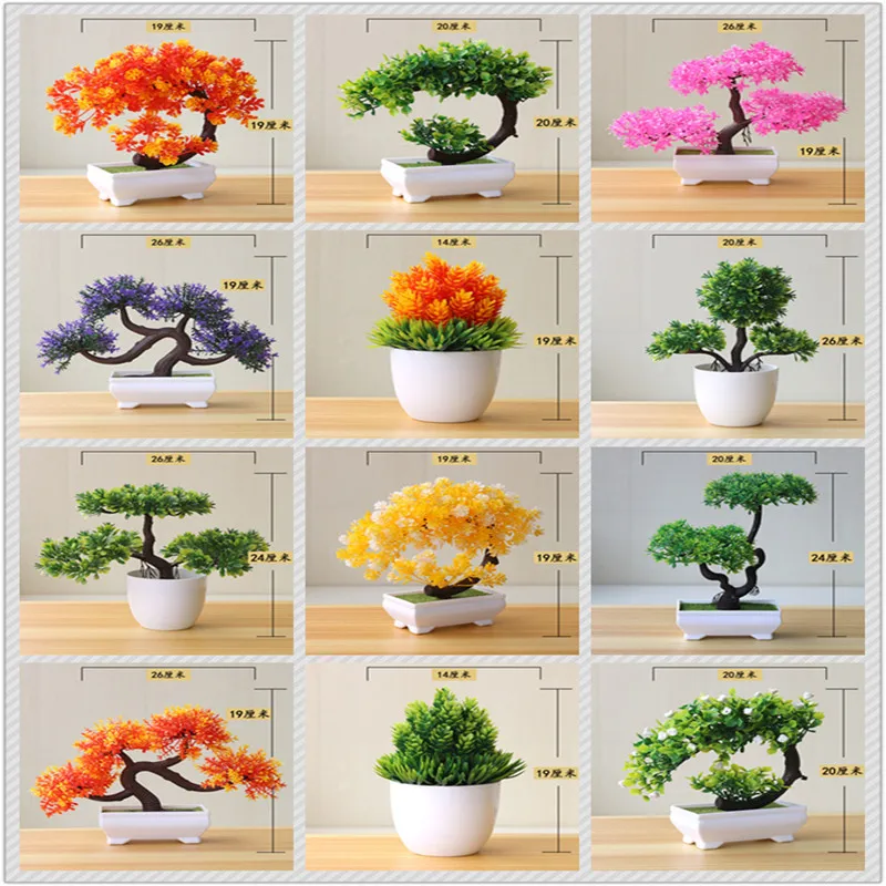 

Artificial Plants Potted Pine Tree 35 Color Small Tree Plants Fake Flowers Potted Ornaments for Office Home Garden Decor