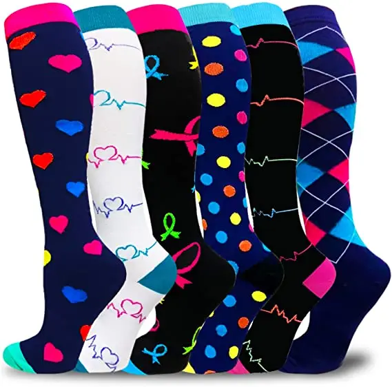 

New Compression Socks Heart Stripe Prints Bussiness Golfs Men Women Tube Unisex Outdoor Running Cycling Long Pressure Stockings