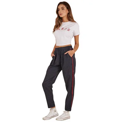 Goedkoop 2020 New European And American Twill High Waist Elastic Splicing And Versatile Harlem Pants Women's Pants