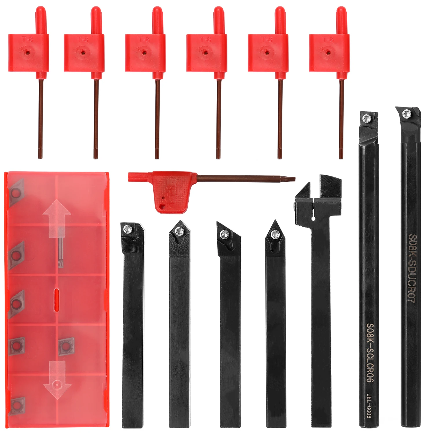 

21PCS Shank Lathe Boring Bar Turning Tool Holder Set With Carbide Inserts For Semi-finishing & Finishing Operations With Wrench