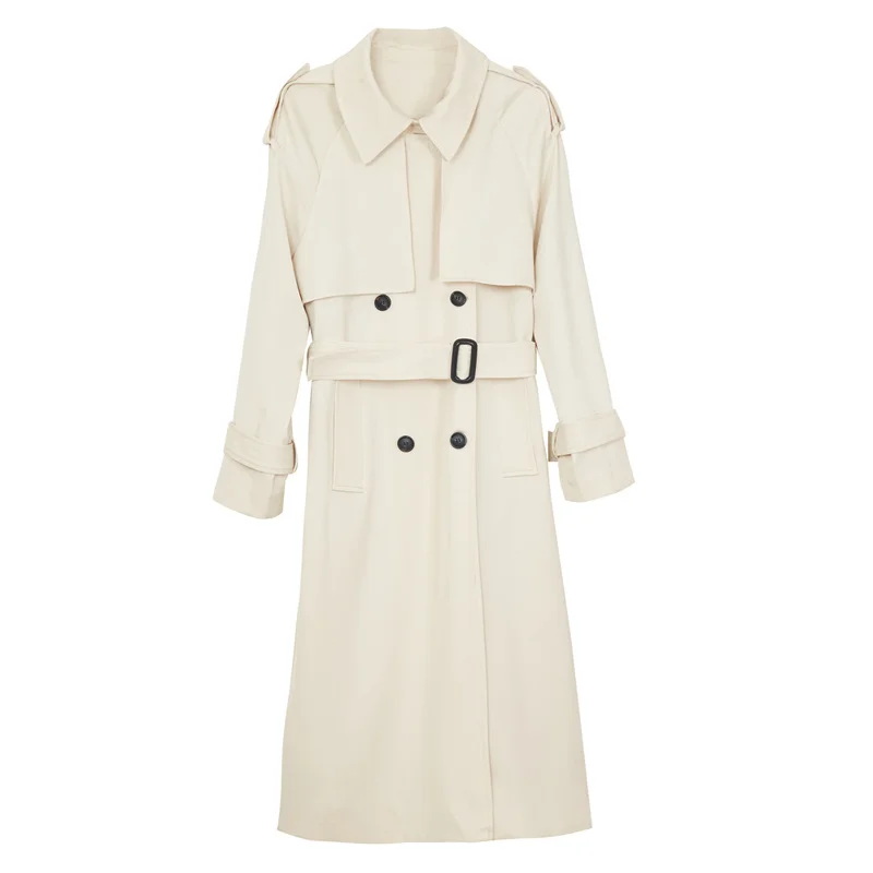 

Brand New Vogue Women Trench Coat Beige Long Double-Breasted with Belt Spring Autumn Lady Duster Coat Female Outerwear Quality