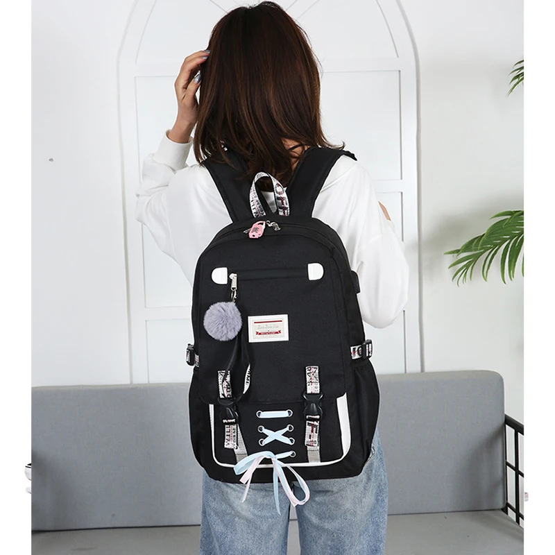 USB рюкзак с защитой от кражи для девочек-подростков нейлоновые школьные сумки