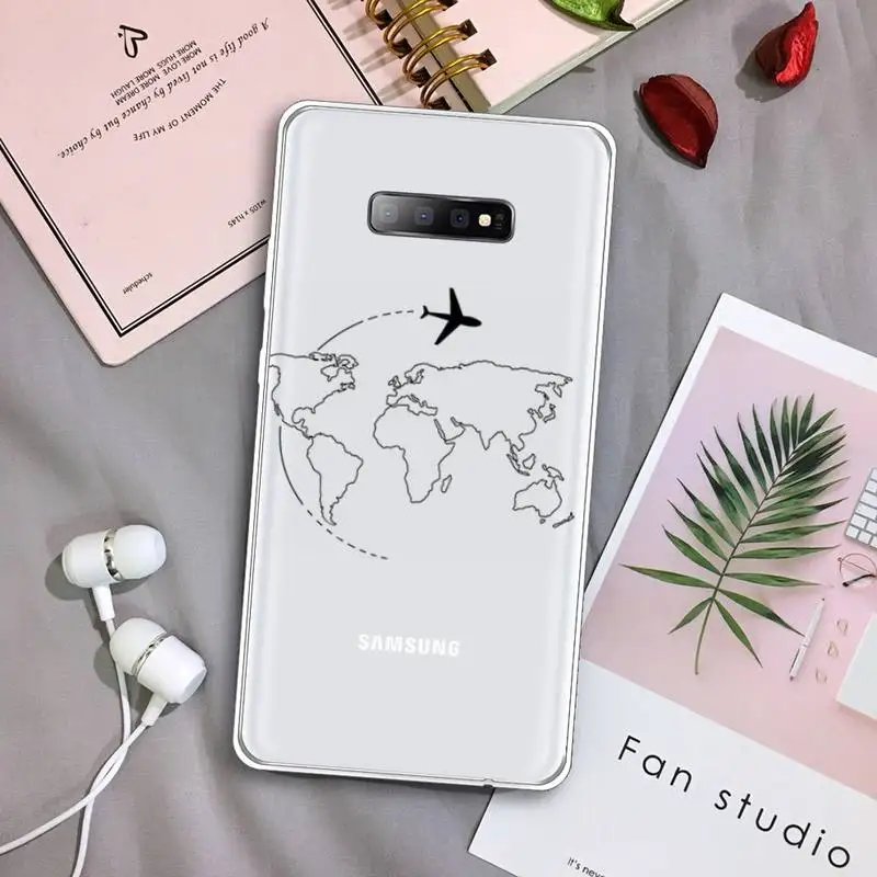 

Airplane world map travel line Phone Case Transparent For Samsung Galaxy A71 A21s S8 S9 S10 plus note 20 ultra