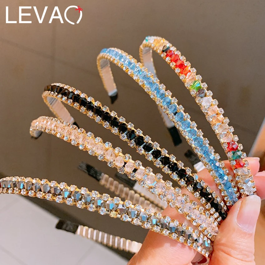 LEVAO, повязка на голову с кристаллами и бусинами, женские повязки на голову, блестящие стразы ручной работы, обруч для волос, ободок, украшение для волос для девочек