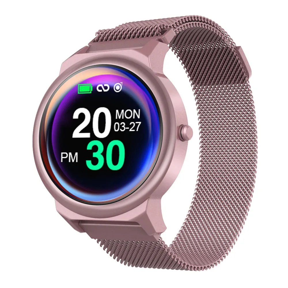 Розовый LEMFO Smart Watch Men Full Touch Heart Rate Blood Pressure Monitor Smart Watches Women Waterproof Milanese Strap Android Watch - Цвет: Розовый