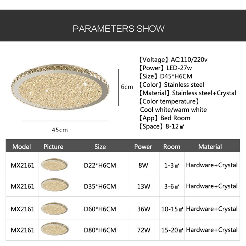 

Remote Dimming Crystal Modern LED Ceiling Lights For Living Bed room light Home Lighting Fixtures Stainless Steel Ceiling Lamp