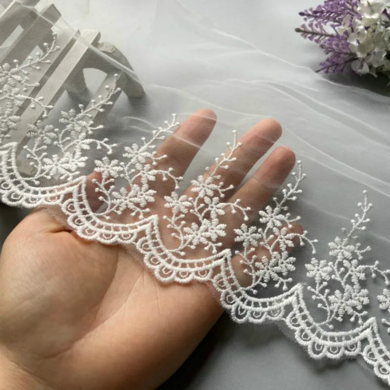 

2Yard/Lot Width:9.5cm White Cotton Embroidered Mesh Organza Lace Trim Lace Garment Lace Trims Trimmings DIY Sewing Accessories