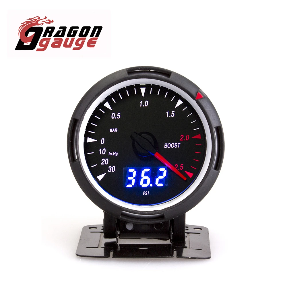 

DRAGON GAUGE 60mm Boost Gauge Vacuum Gauge PSI/BAR/In.Hg Digital Pointer Dual Display With Boost Sensor and Gauge Rack