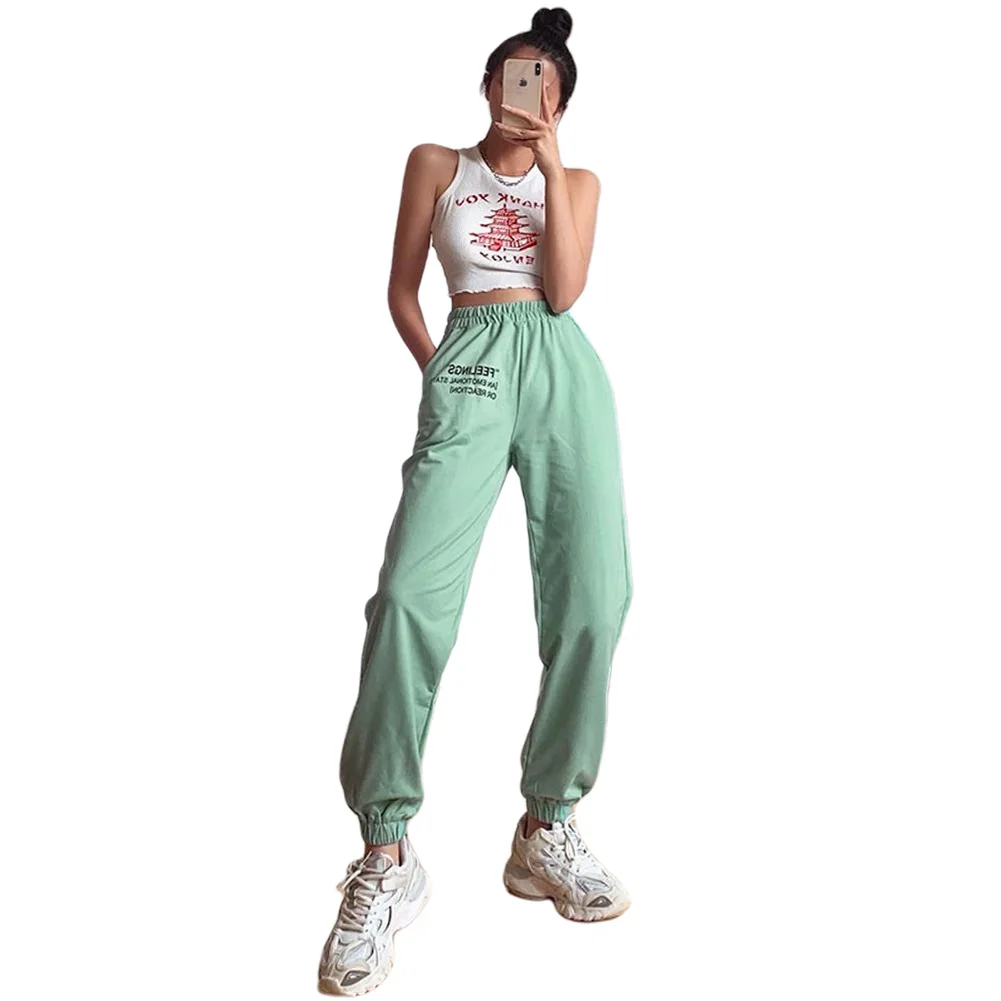 

2021 Letter Print Baggy Joggers Sweatpants Women High Waist Loose Street Hip Hop Casual Sports Pants Harem Trouser Sportswear