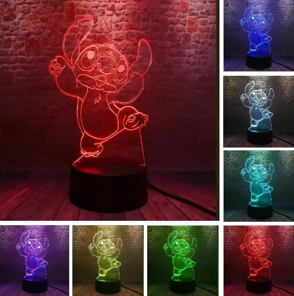 Stitch 7 11 вариантов 3D светодиодный плюшевый стежок милый мультфильм моделирование лампа 7 цветов изменить ночные огни Мальчики Рождество фестиваль День рождения игрушки подарки - Испускаемый цвет: Stitch 7