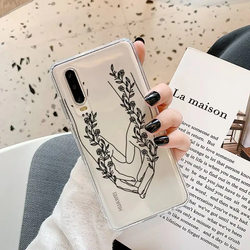 

Love yourself Flower Art Line Phone Case Transparent for Huawei P20 P30 P40 lite pro P smart 2019 honor 8x 10i
